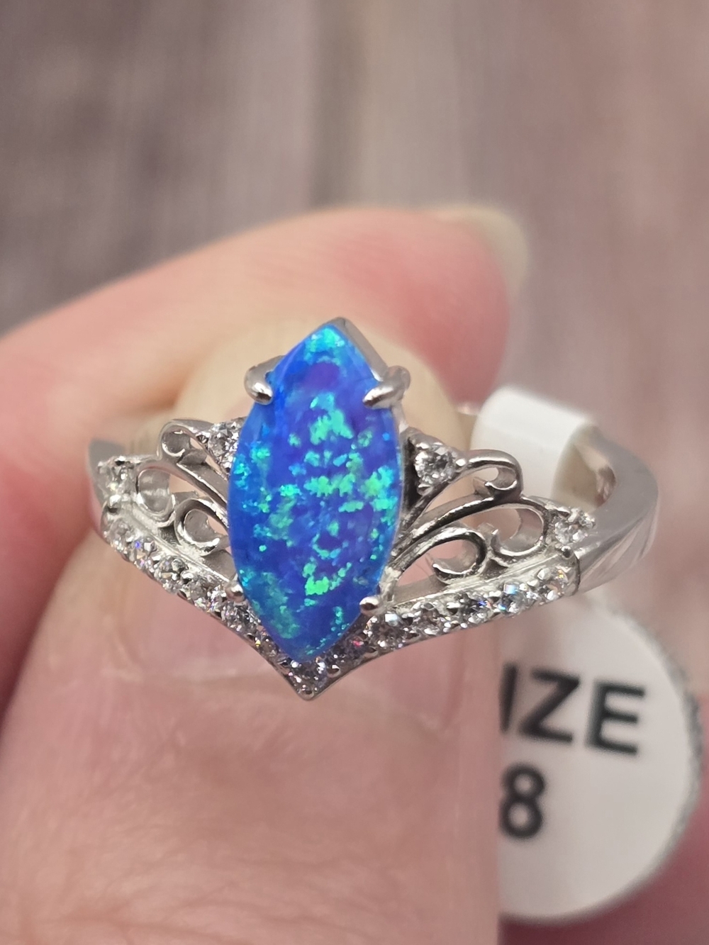 Blue Opal Marquise Ring Sterling 925 - Women Jewelry Sz 8